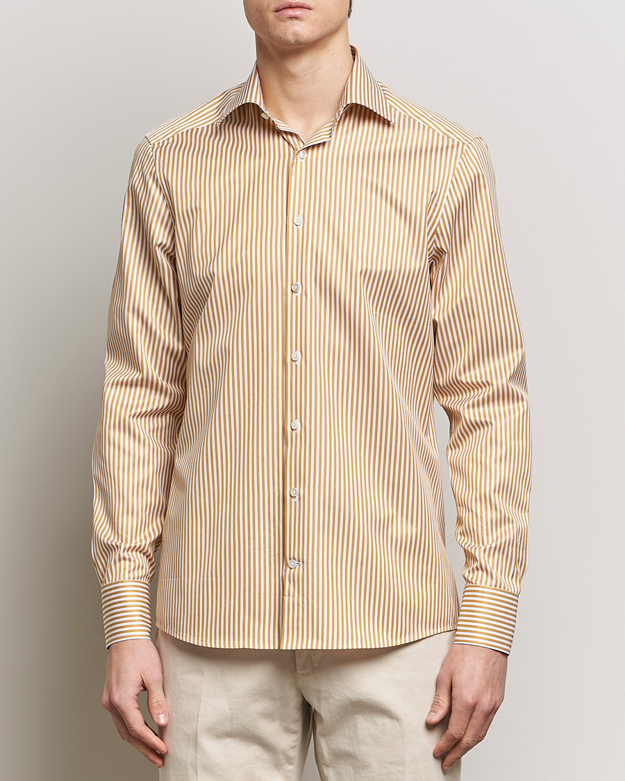 Men | Stenströms | Stenströms | Slimline Cut Away Striped Shirt Yellow