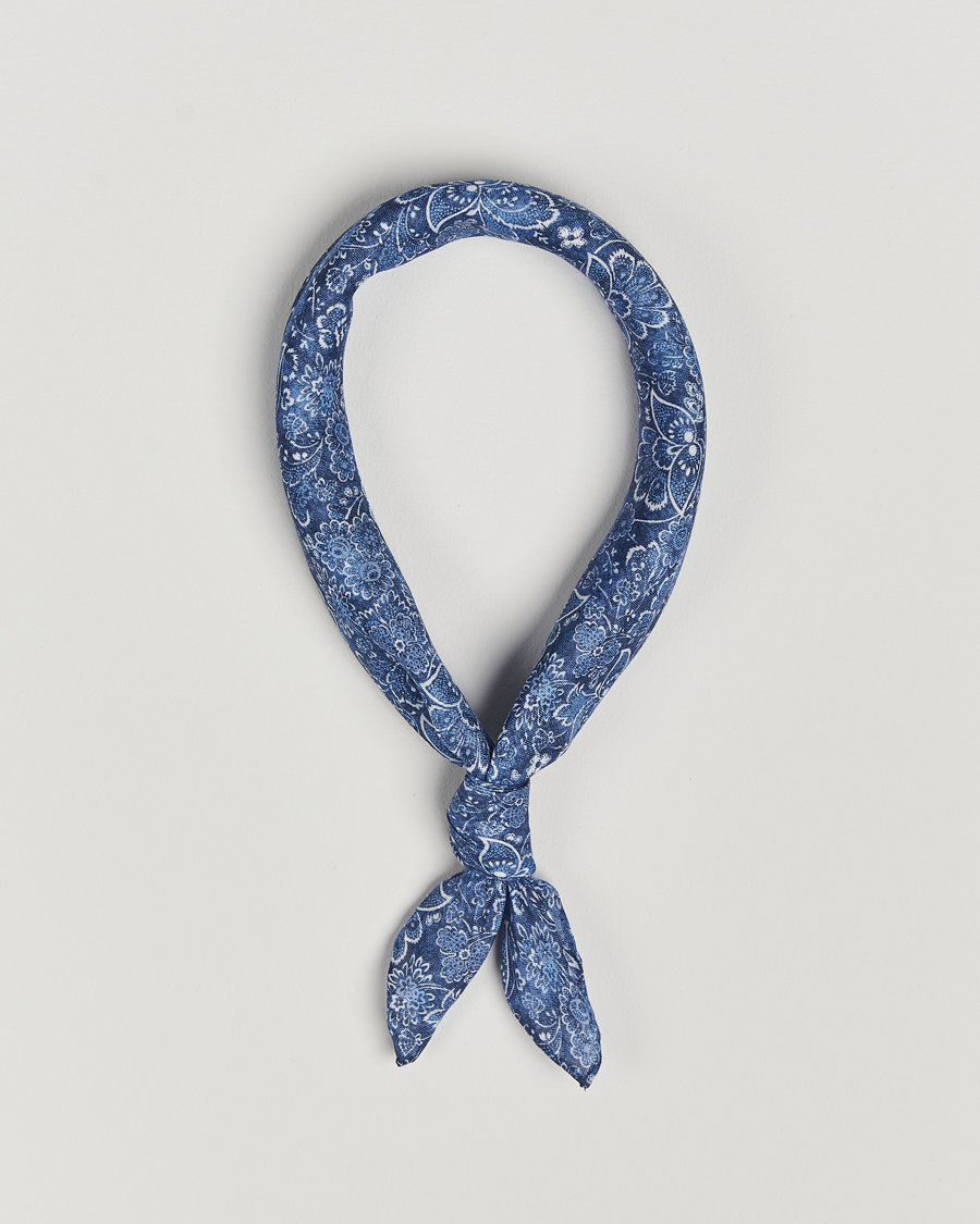 Men | Stenströms Flower Printed Linen Bandana Blue | Stenströms | Flower Printed Linen Bandana Blue