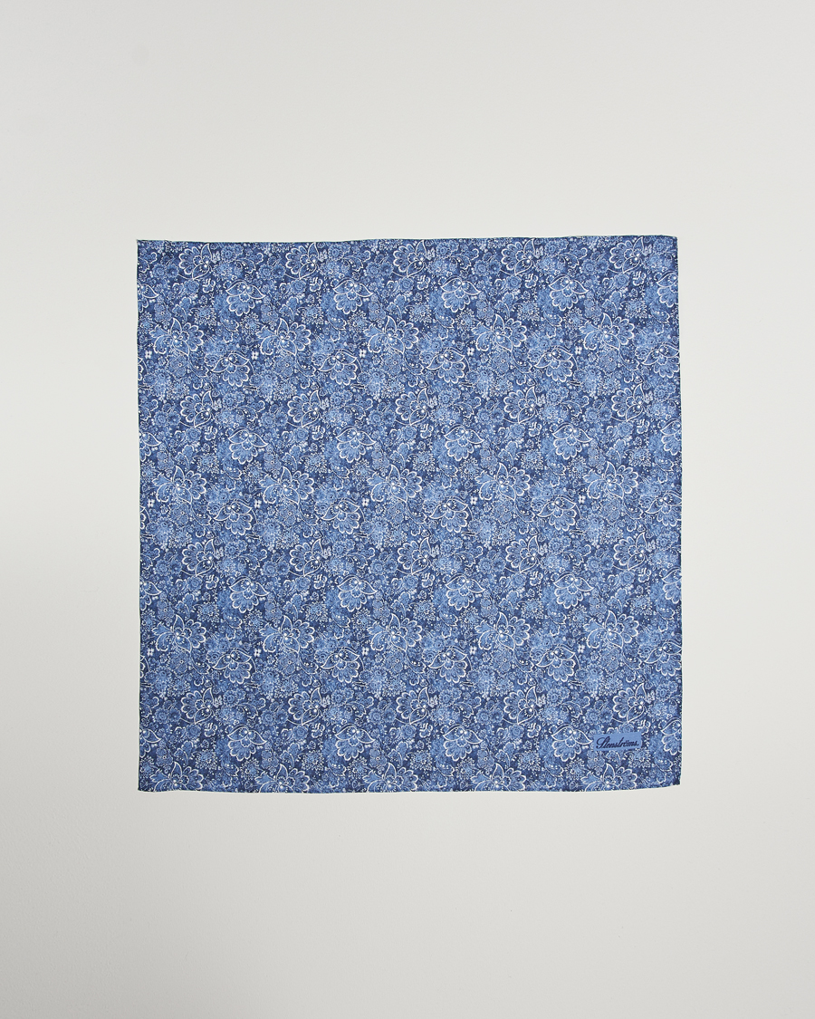 Men | Stenströms Flower Printed Linen Bandana Blue | Stenströms | Flower Printed Linen Bandana Blue