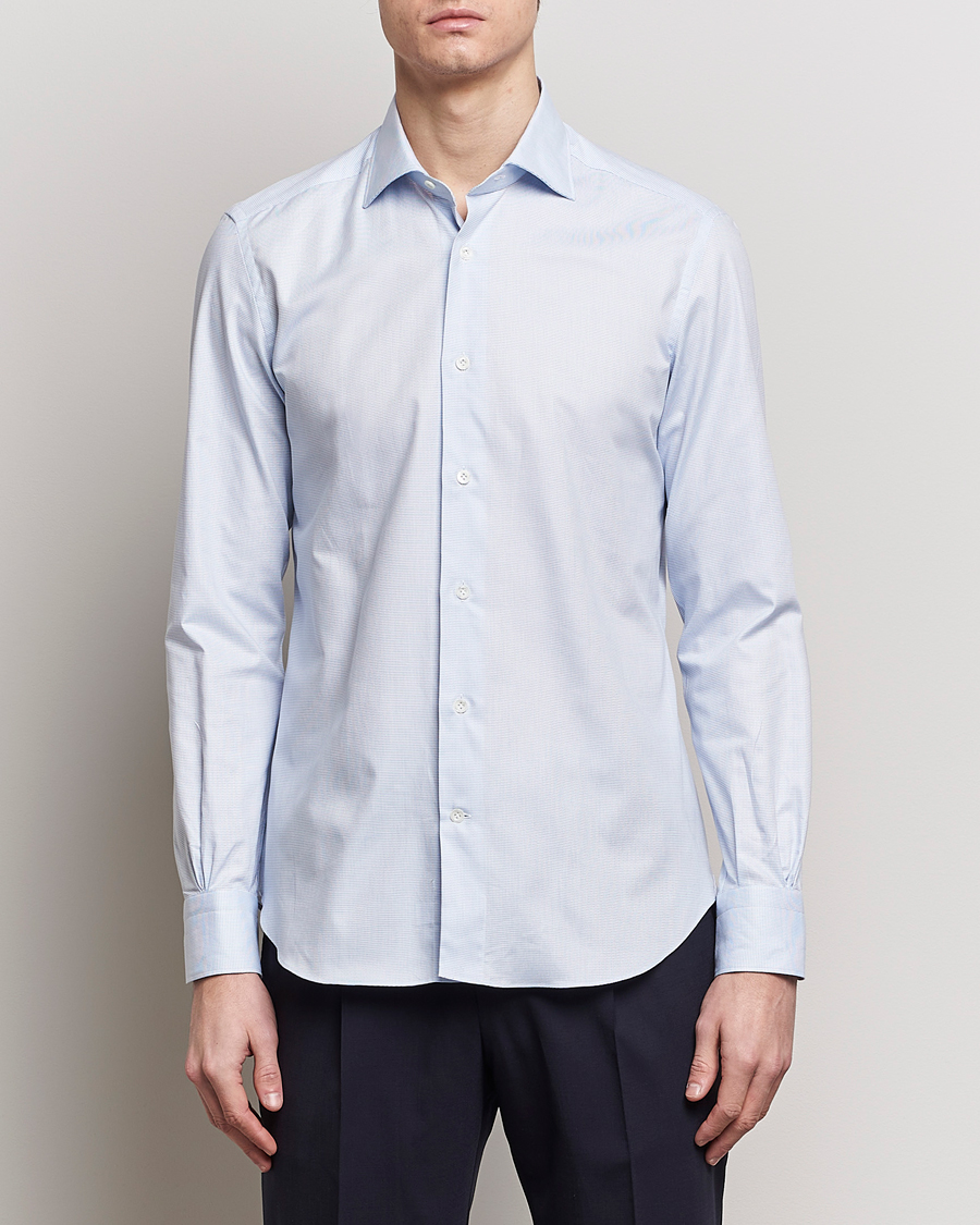 Men | Casual Shirts | Mazzarelli | Soft Cotton Cut Away Shirt Light Blue