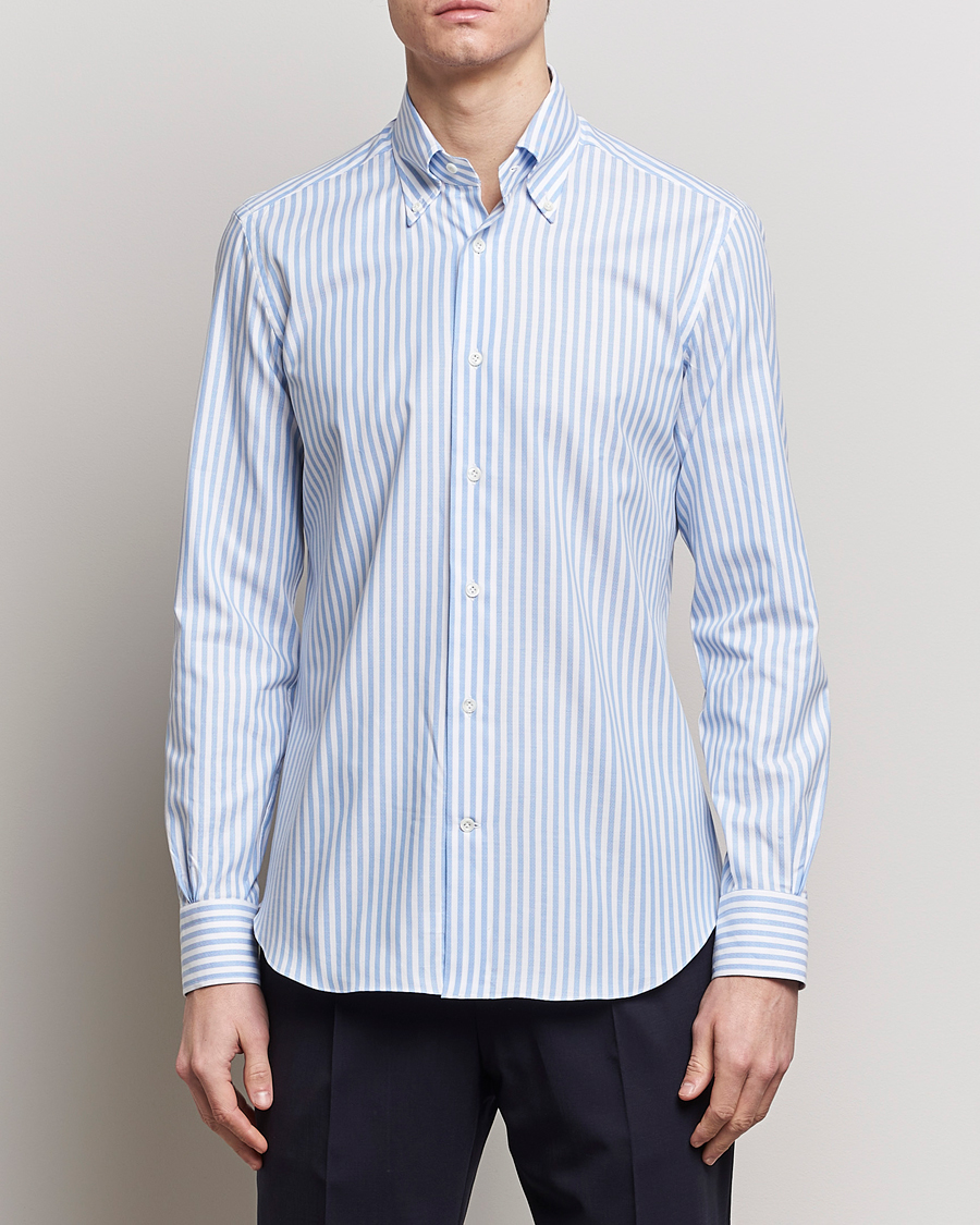 Men | Clothing | Mazzarelli | Soft Oxford Button Down Shirt Blue Stripe