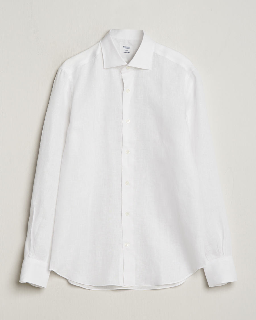 Men | Shirts | Mazzarelli | Soft Linen Cut Away Shirt White