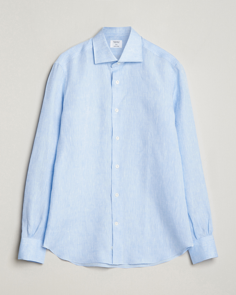 Men | Shirts | Mazzarelli | Soft Linen Cut Away Shirt Light Blue