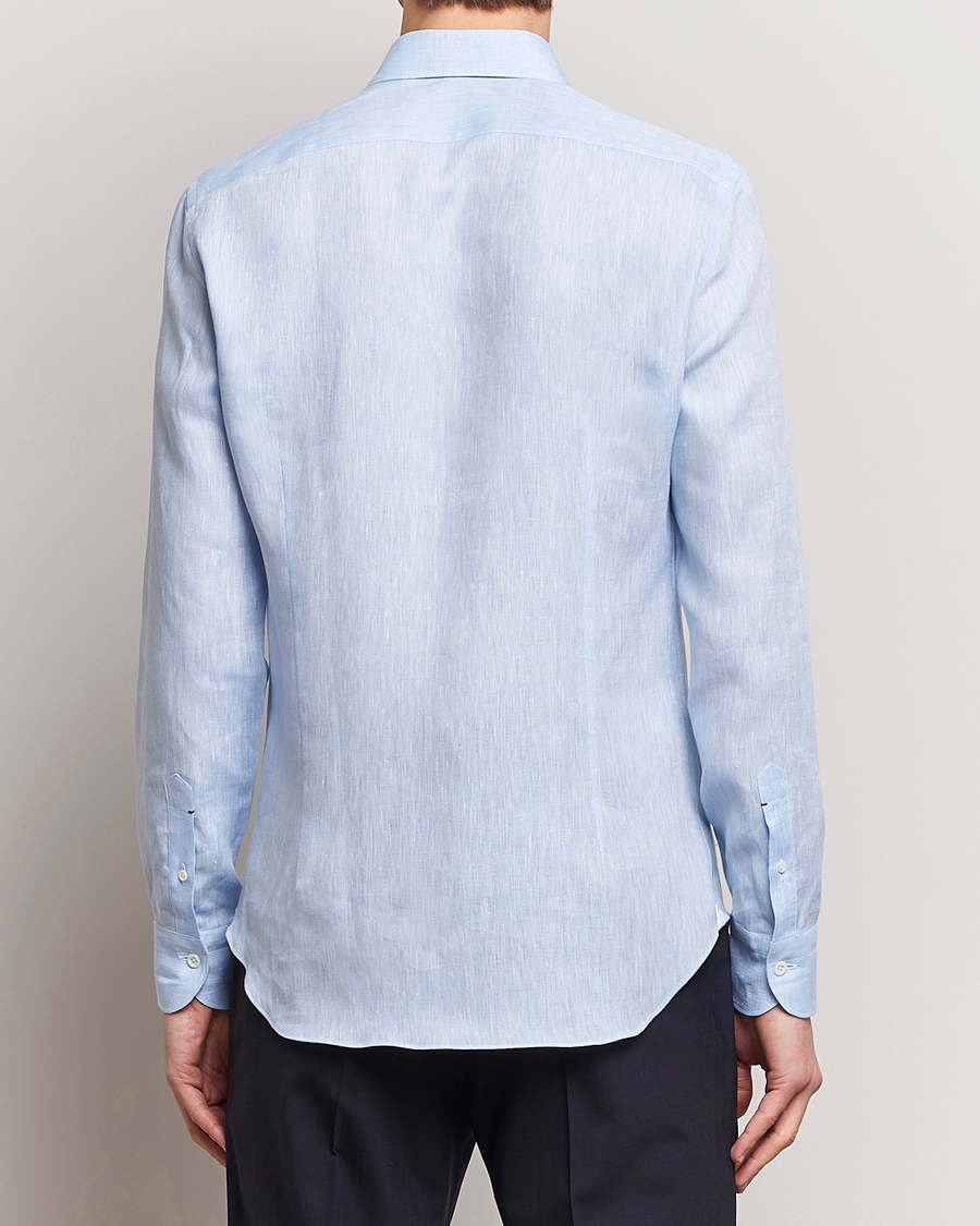 Men | Shirts | Mazzarelli | Soft Linen Cut Away Shirt Light Blue