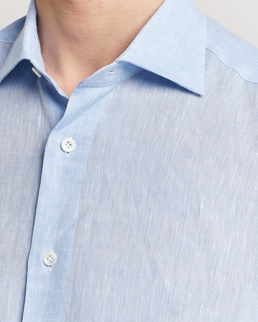 Men | Shirts | Mazzarelli | Soft Linen Cut Away Shirt Light Blue