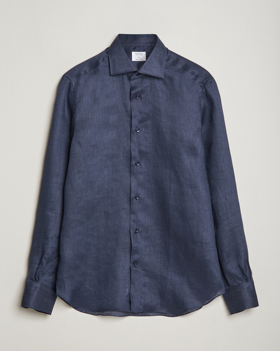 Men | Shirts | Mazzarelli | Soft Linen Cut Away Shirt Navy