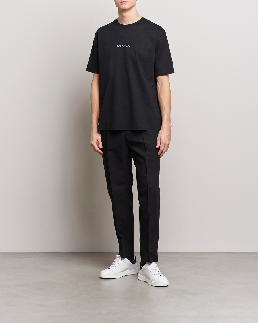 Men | Trousers | Lanvin | Cotton/Linen Drawstring Trousers Black