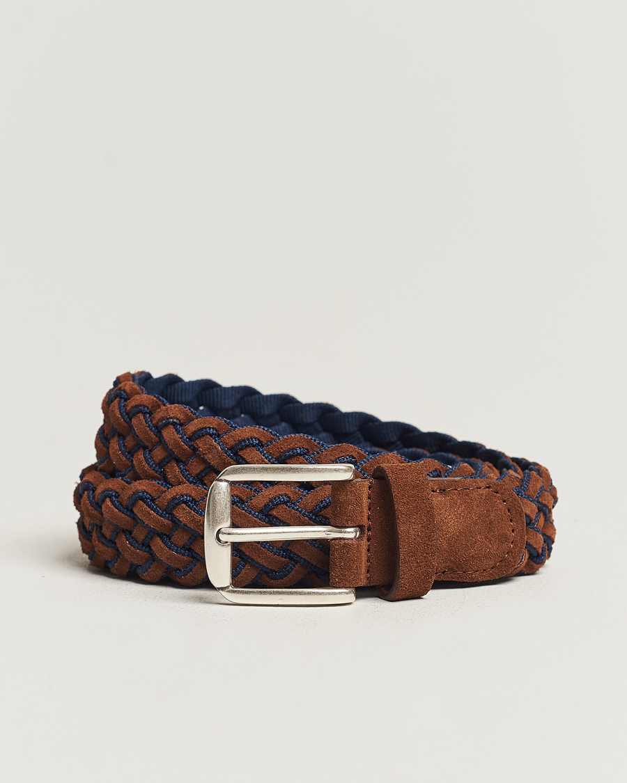 Men | Anderson's Woven Suede Mix Belt 3 cm Brown/Blue | Anderson's | Woven Suede Mix Belt 3 cm Brown/Blue