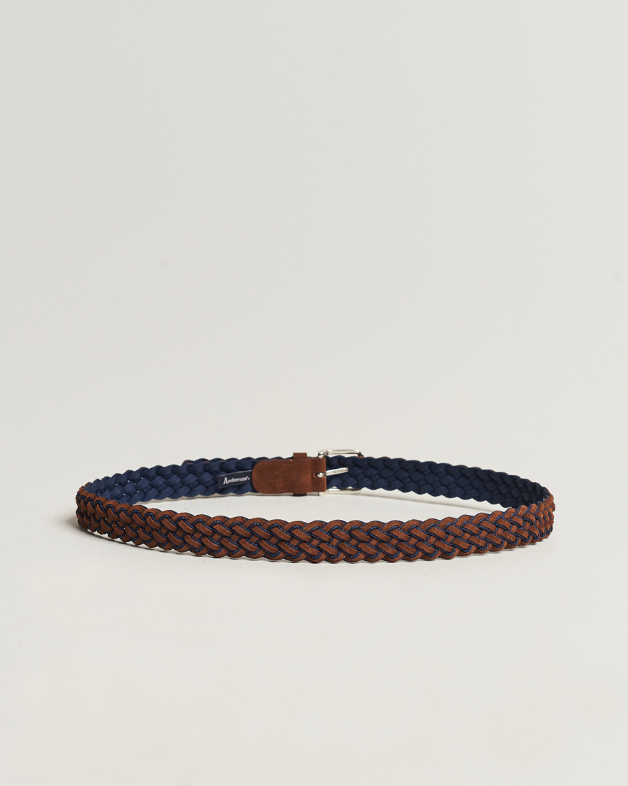 Men | Accessories | Anderson's | Woven Suede Mix Belt 3 cm Brown/Blue