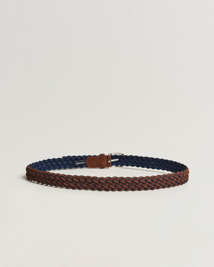 Men | Anderson's Woven Suede Mix Belt 3 cm Brown/Blue | Anderson's | Woven Suede Mix Belt 3 cm Brown/Blue