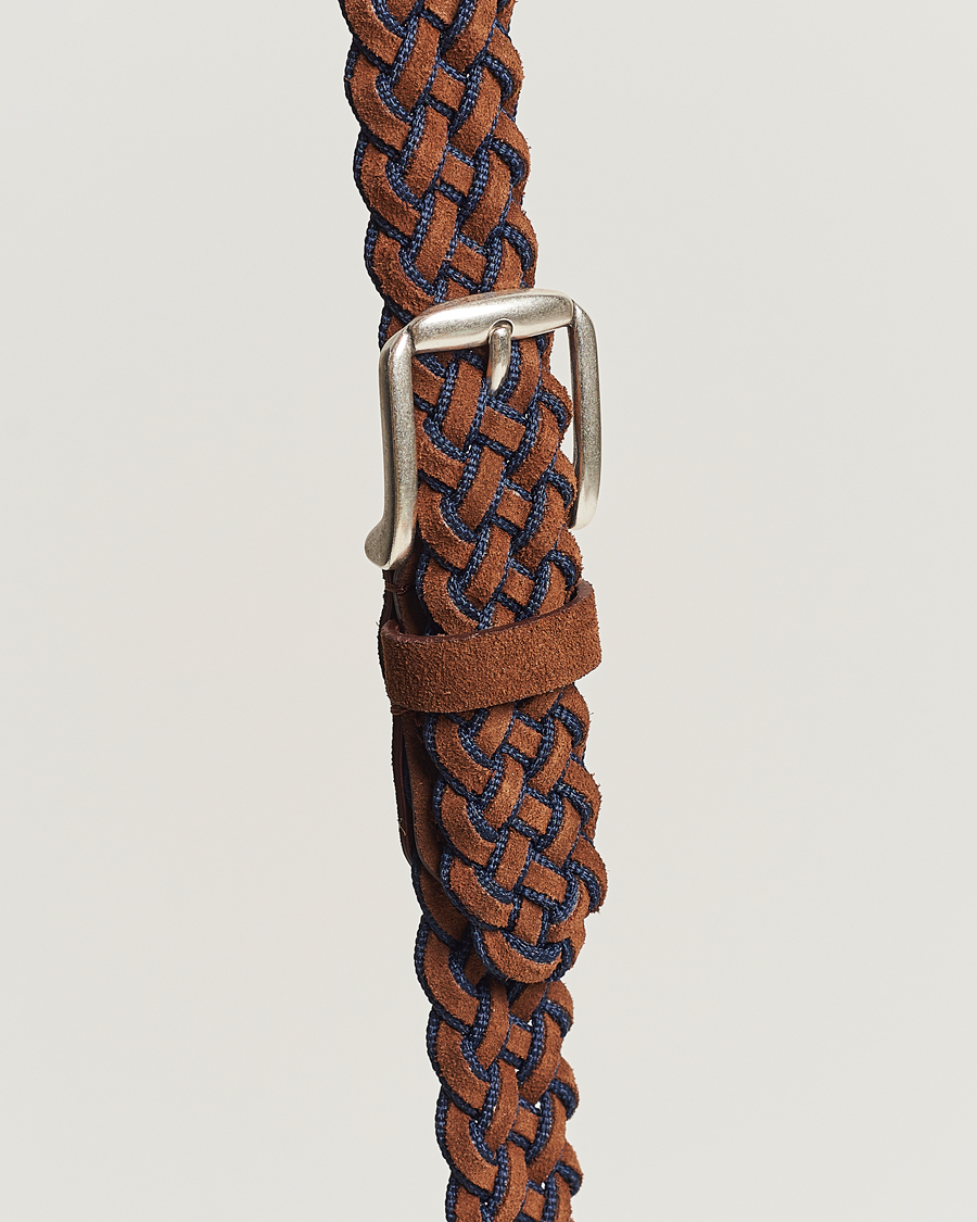 Men | Anderson's Woven Suede Mix Belt 3 cm Brown/Blue | Anderson's | Woven Suede Mix Belt 3 cm Brown/Blue
