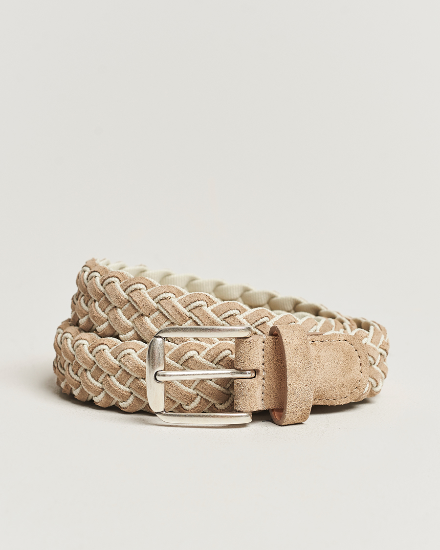 Men | Anderson's Woven Suede Mix Belt 3 cm Beige | Anderson's | Woven Suede Mix Belt 3 cm Beige