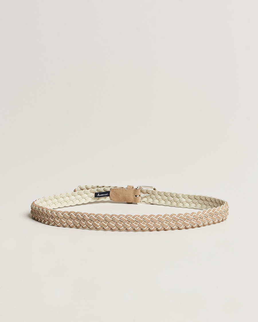 Men | Anderson's Woven Suede Mix Belt 3 cm Beige | Anderson's | Woven Suede Mix Belt 3 cm Beige