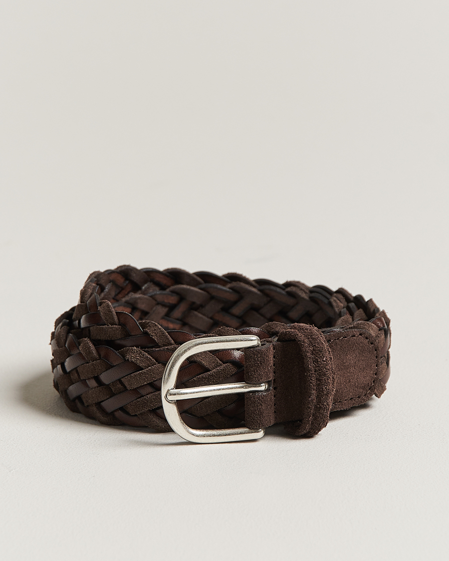 Men | Anderson's Woven Suede/Leather Belt 3 cm Dark Brown | Anderson's | Woven Suede/Leather Belt 3 cm Dark Brown