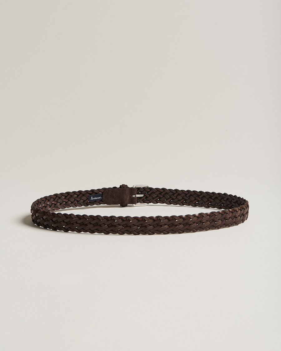 Men | Accessories | Anderson's | Woven Suede/Leather Belt 3 cm Dark Brown