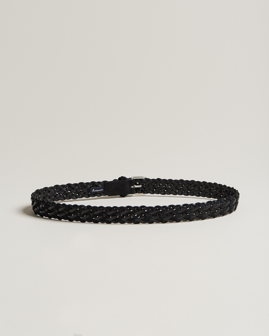 Men | Woven Belts | Anderson's | Woven Suede/Leather Belt 3 cm Black