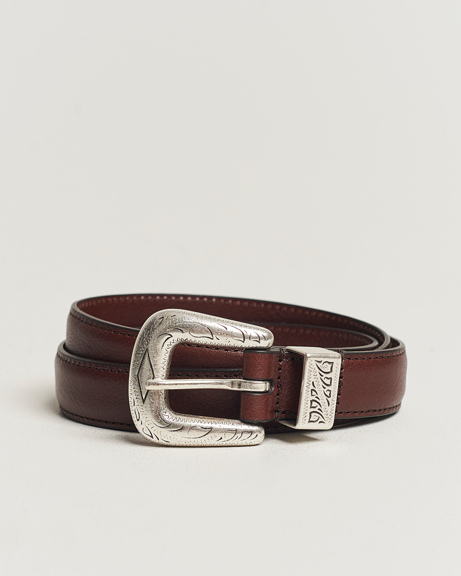 Men | Anderson's Grained Western Leather Belt 2,5 cm Dark Brown | Anderson's | Grained Western Leather Belt 2,5 cm Dark Brown