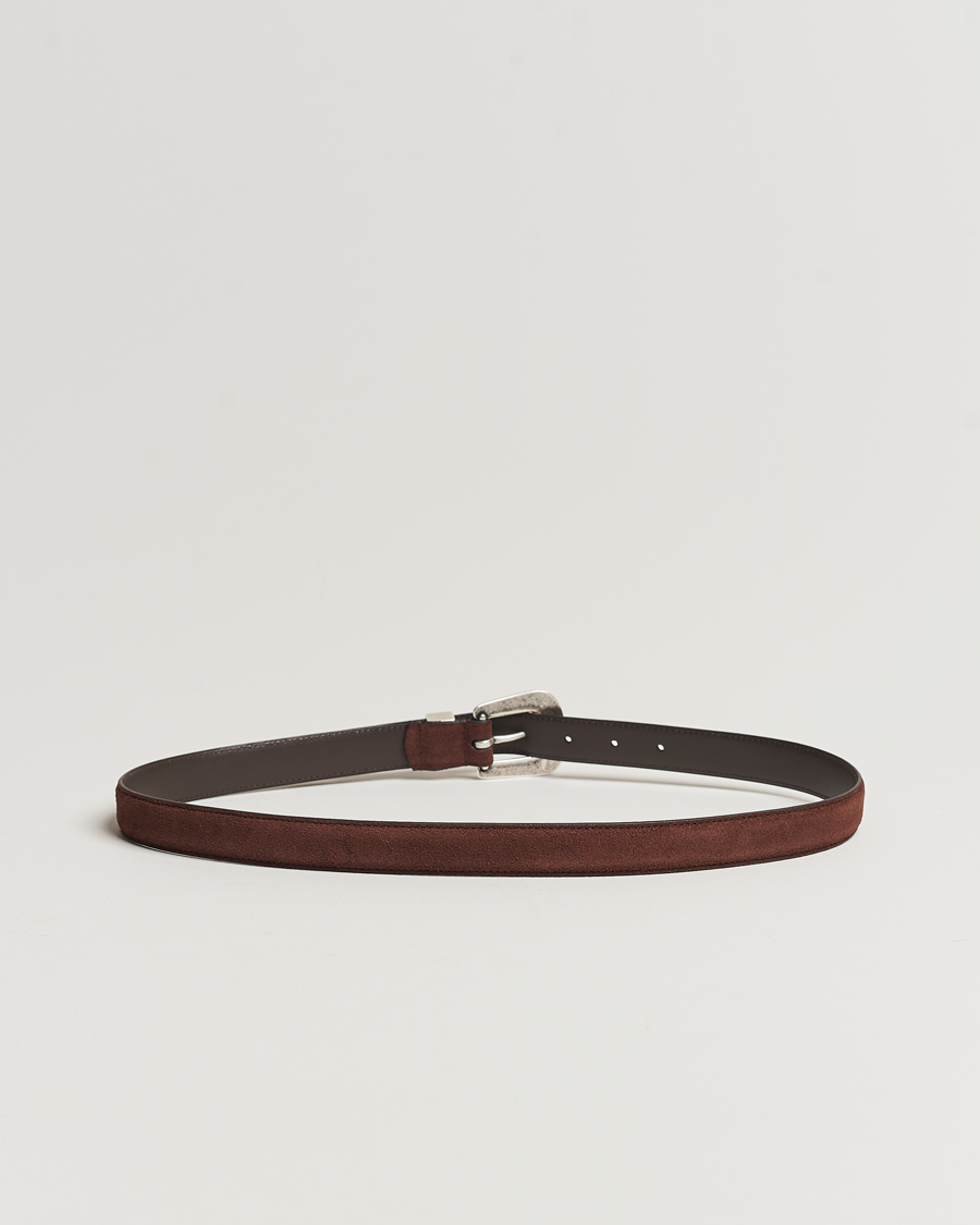 Men | Belts | Anderson's | Grained Western Suede Belt 2,5 cm Dark Brown