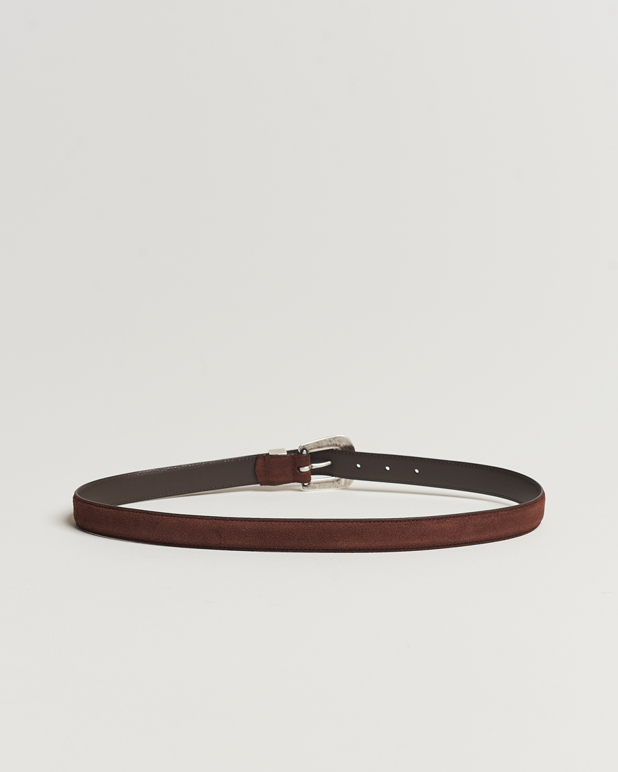 Men | Anderson's Grained Western Suede Belt 2,5 cm Dark Brown | Anderson's | Grained Western Suede Belt 2,5 cm Dark Brown
