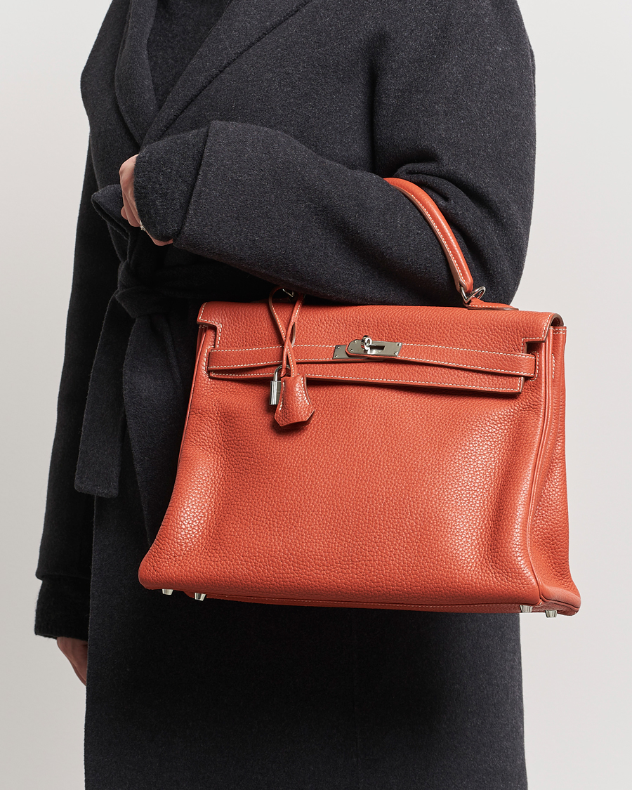 Men | Gifts for Her | Hermès Pre-Owned | Kelly 35 Handbag Taurillion Clemence Orange 