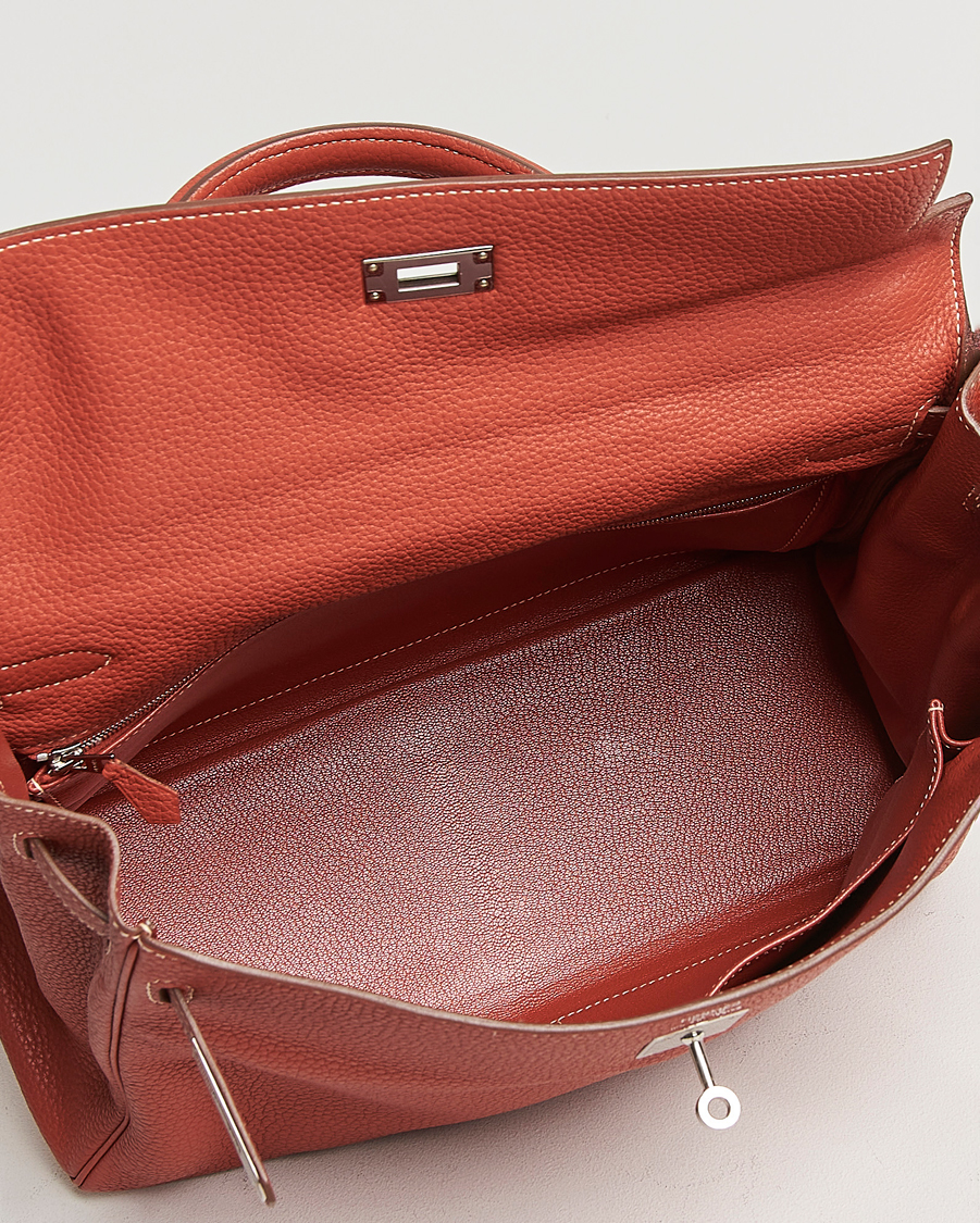 Men | Hermès Pre-Owned Kelly 35 Handbag Taurillion Clemence Orange | Hermès Pre-Owned | Kelly 35 Handbag Taurillion Clemence Orange