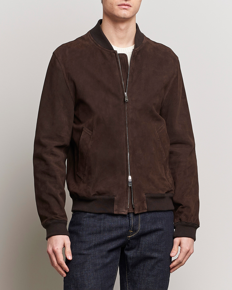 Men | Coats & Jackets | Valstar | Zip Suede Jacket Dark Brown