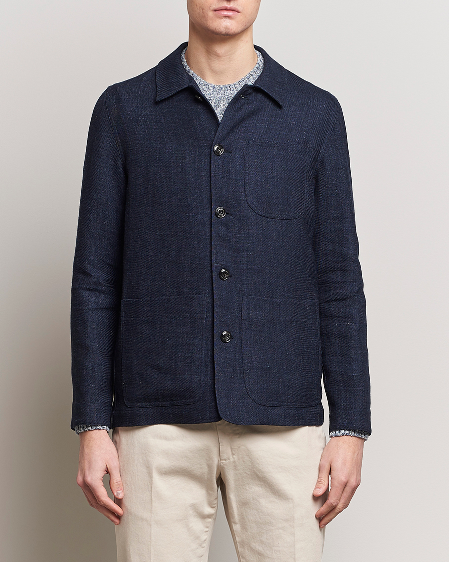 Men | Coats & Jackets | Altea | Wool/Linen Chore Jacket Navy