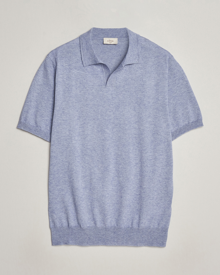 Men | Polo Shirts | Altea | Cotton/Cashmere Polo Shirt Light Blue