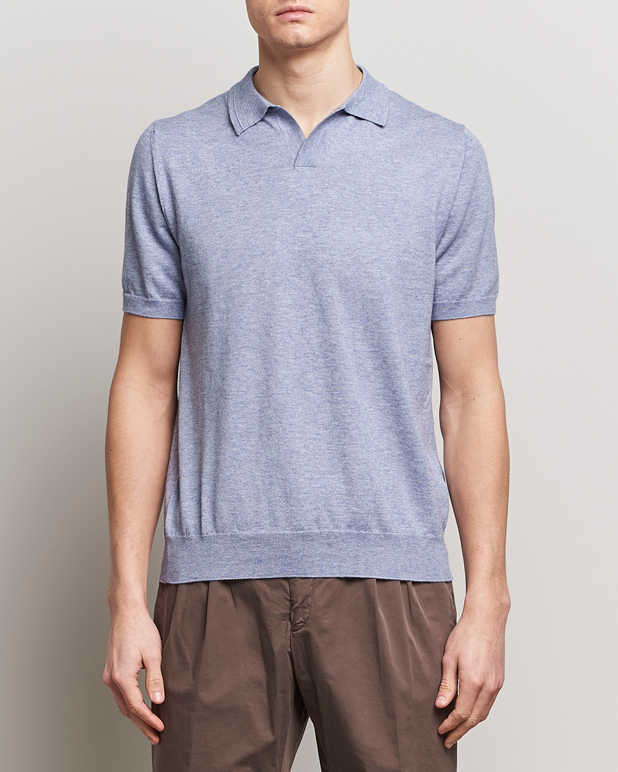 Men | Altea | Altea | Cotton/Cashmere Polo Shirt Light Blue