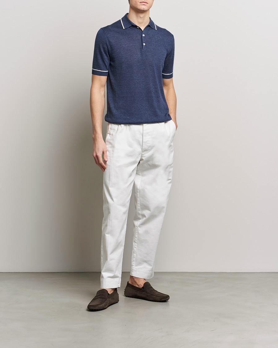 Men | Polo Shirts | Altea | Linen/Cashmere Contrast Polo Navy