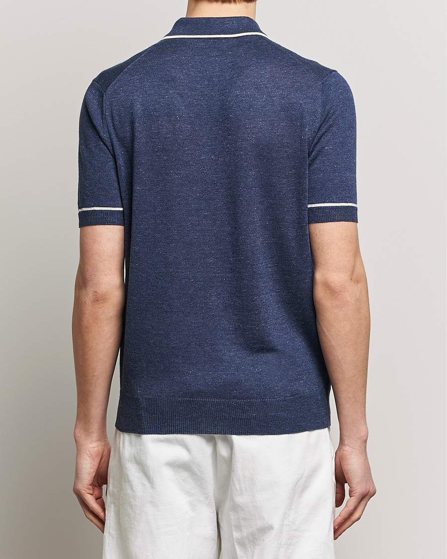 Men | Polo Shirts | Altea | Linen/Cashmere Contrast Polo Navy