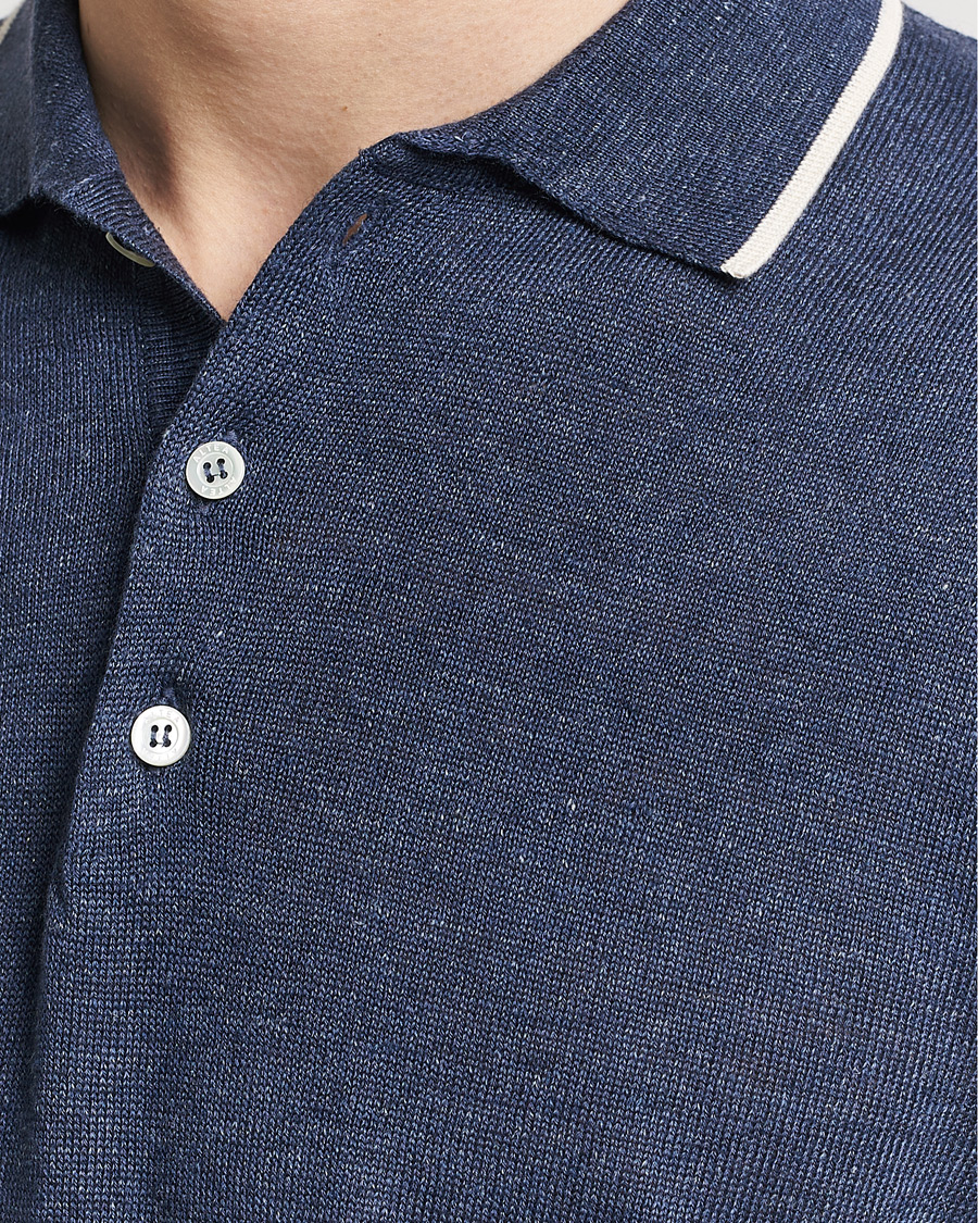Men | Polo Shirts | Altea | Linen/Cashmere Contrast Polo Navy