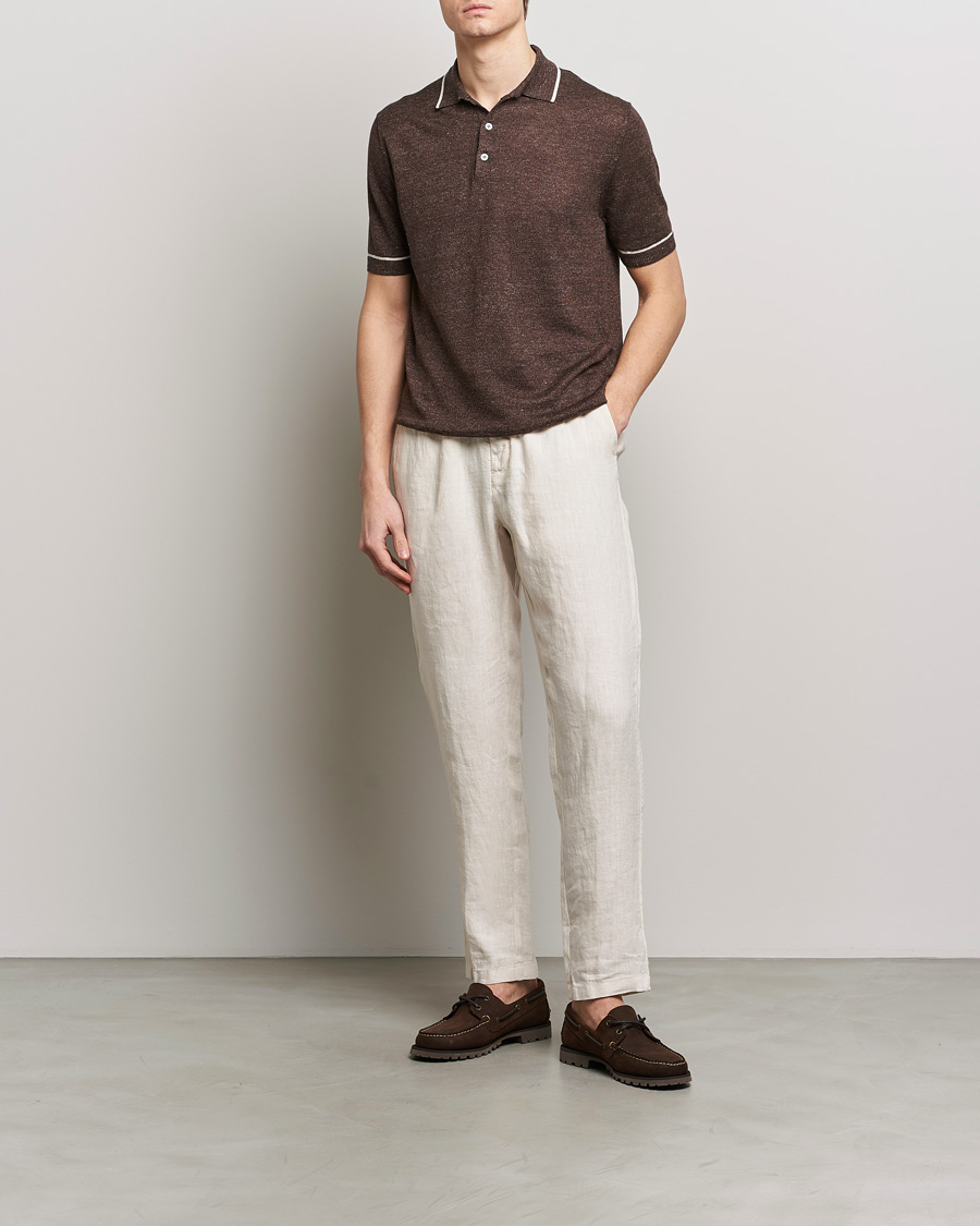 Men | Polo Shirts | Altea | Linen/Cashmere Contrast Polo Dark Brown