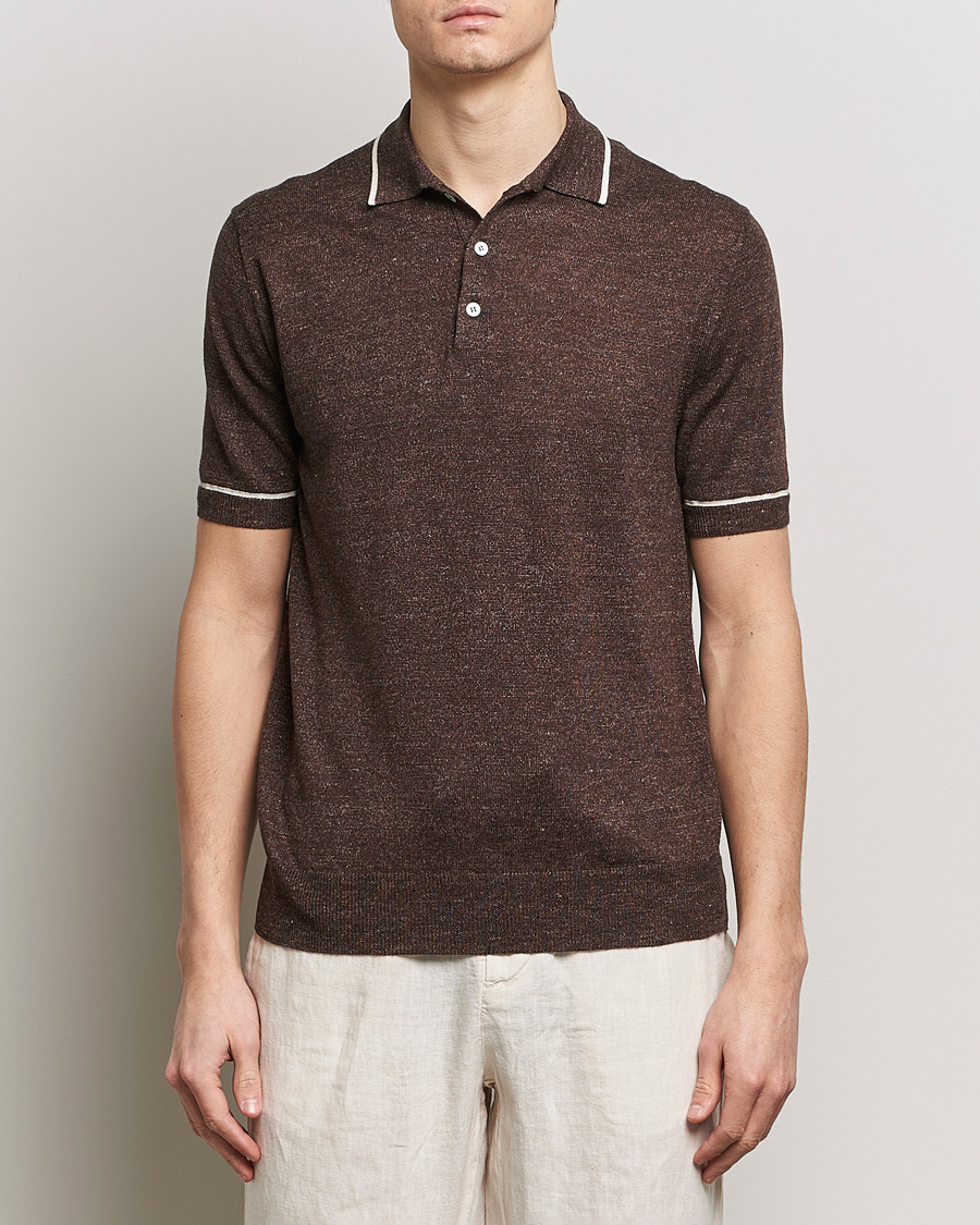 Men | Short Sleeve Polo Shirts | Altea | Linen/Cashmere Contrast Polo Dark Brown