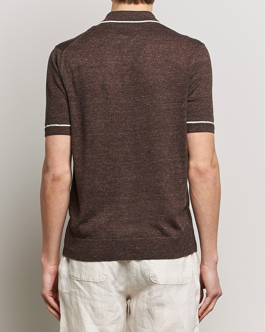 Men | Polo Shirts | Altea | Linen/Cashmere Contrast Polo Dark Brown