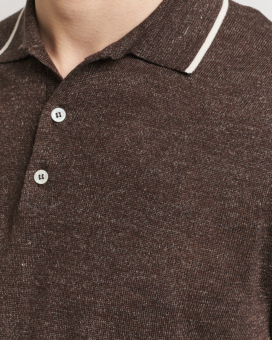 Men | Polo Shirts | Altea | Linen/Cashmere Contrast Polo Dark Brown