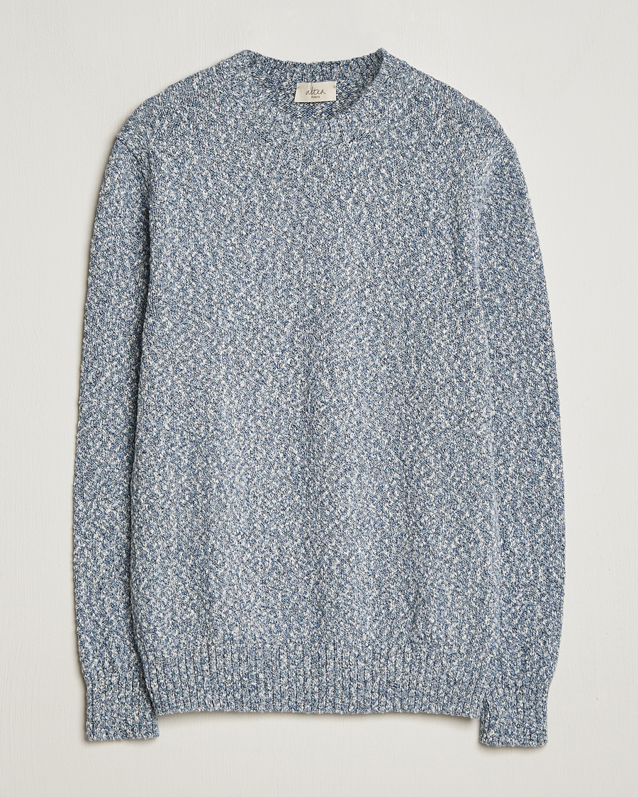 Men | Sweaters & Knitwear | Altea | Cotton Mouline Crew Neck Pullover Blue Melange
