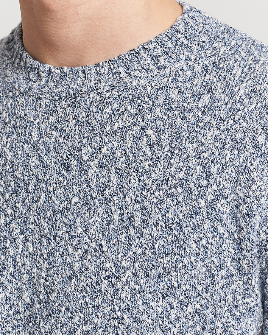 Men | Sweaters & Knitwear | Altea | Cotton Mouline Crew Neck Pullover Blue Melange