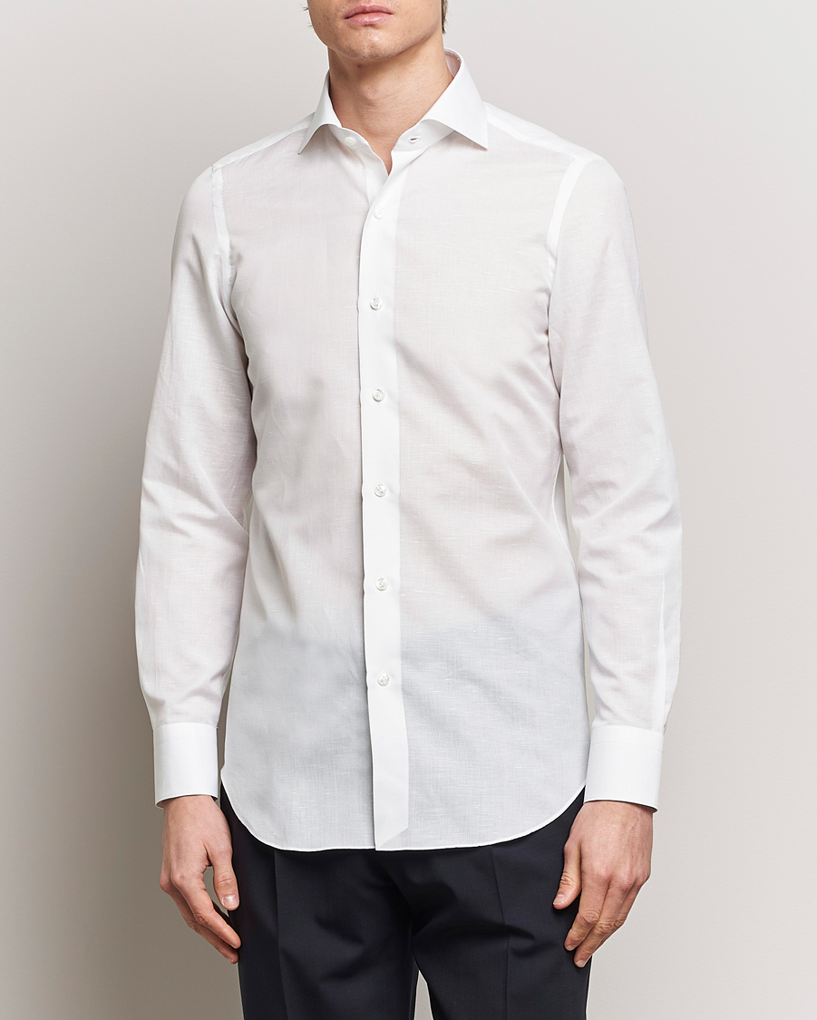 Men | Finamore Napoli | Finamore Napoli | Milano Slim Linen Dress Shirt White