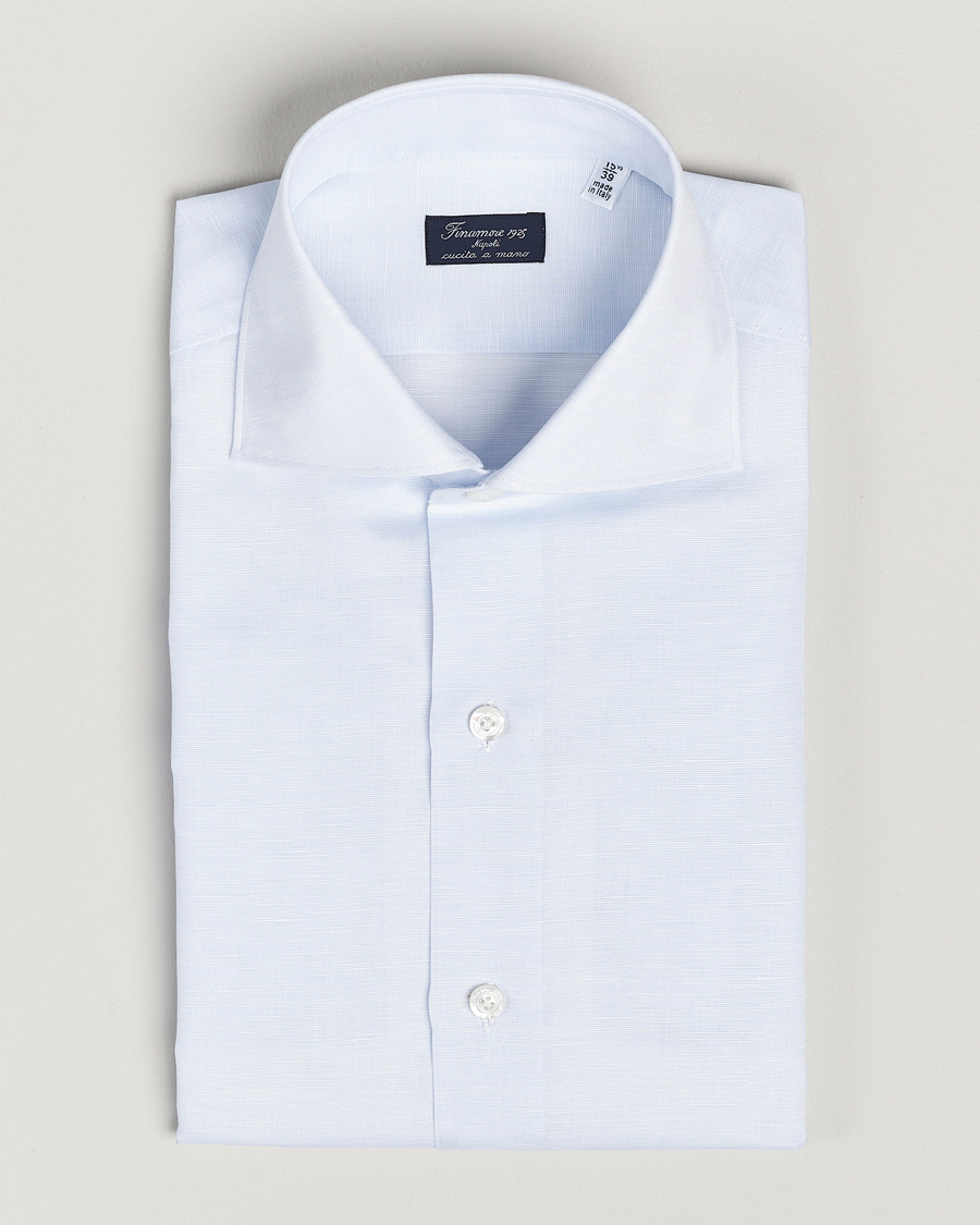 Finamore Napoli Milano Slim Linen Dress Shirt Light Blue at CareOfCarl.com