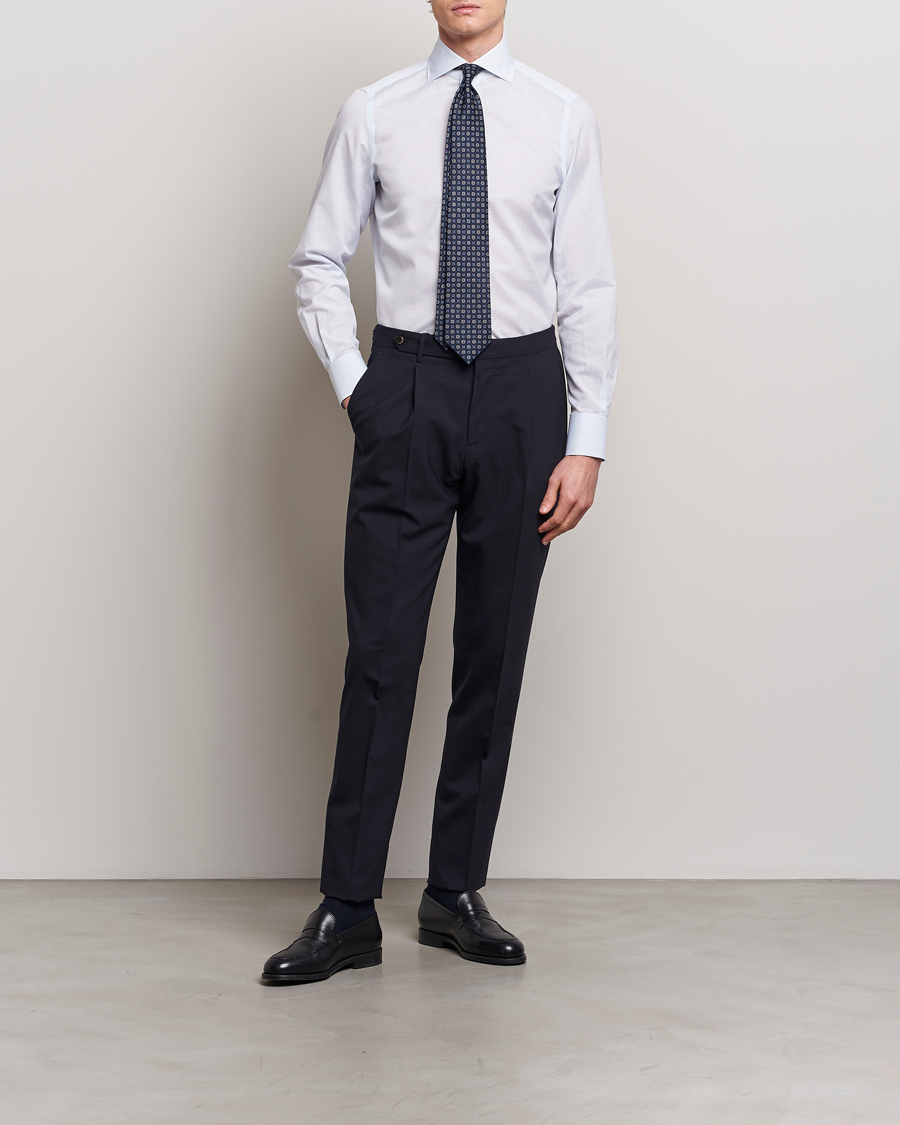 Men | Shirts | Finamore Napoli | Milano Slim Linen Dress Shirt Light Blue