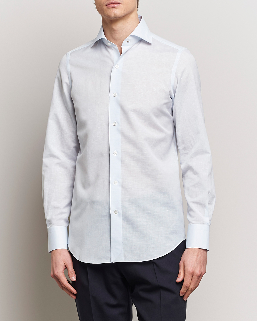 Men | Shirts | Finamore Napoli | Milano Slim Linen Dress Shirt Light Blue