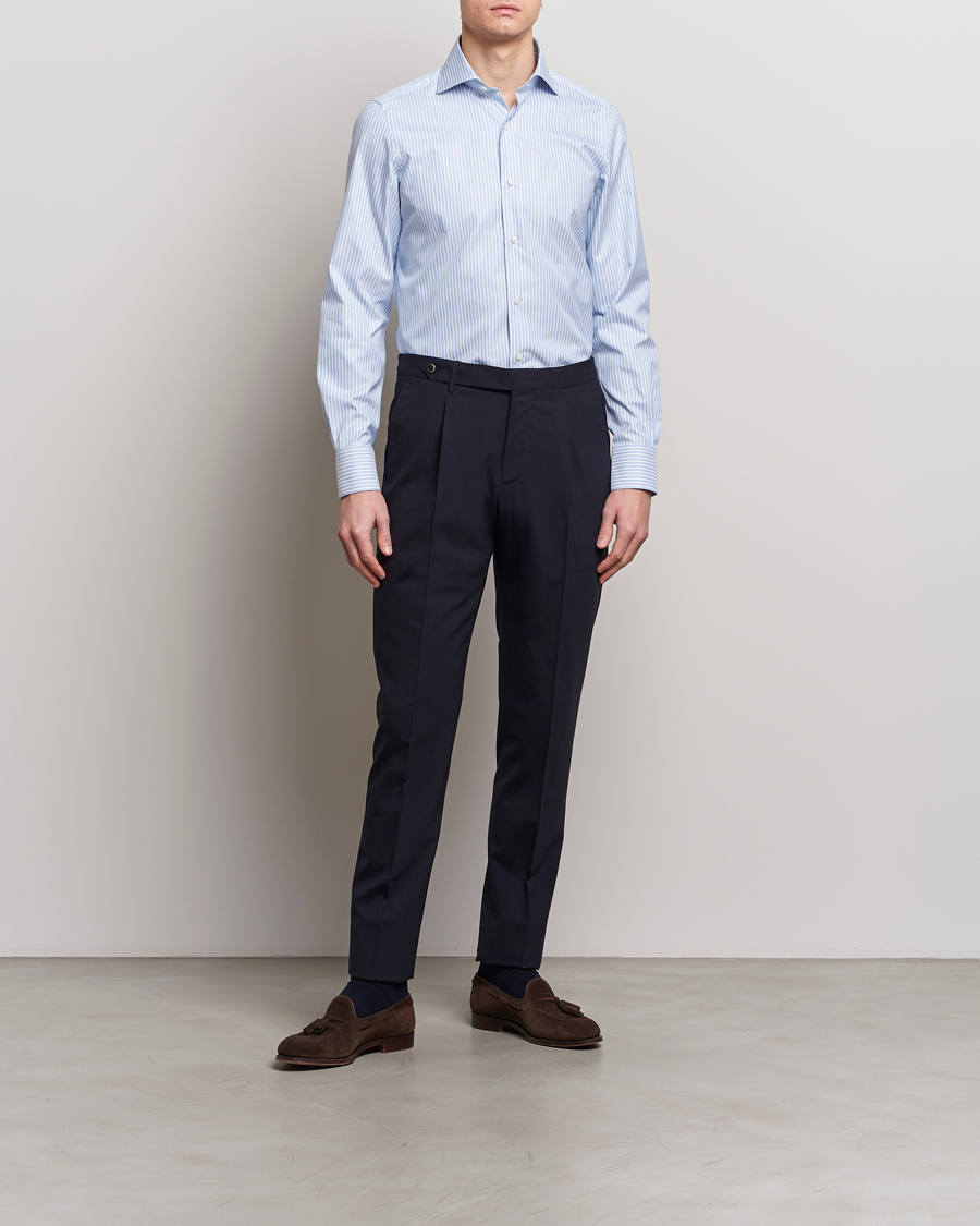 Men | Clothing | Finamore Napoli | Milano Slim Royal Oxford Shirt Blue Stripe