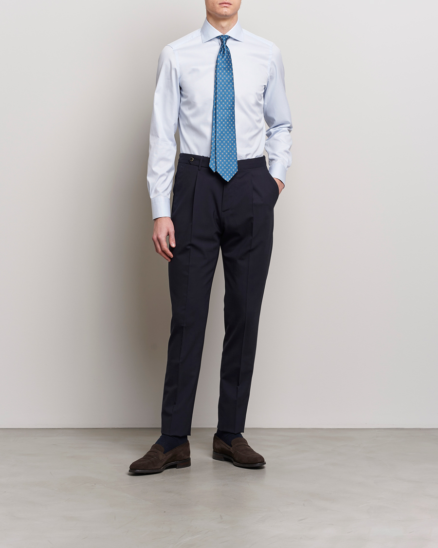 Mies |  | Finamore Napoli | Milano Slim Structured Dress Shirt Light Blue