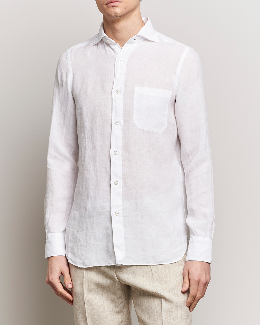 Men | Clothing | Finamore Napoli | Gaeta Linen Pocket Shirt White