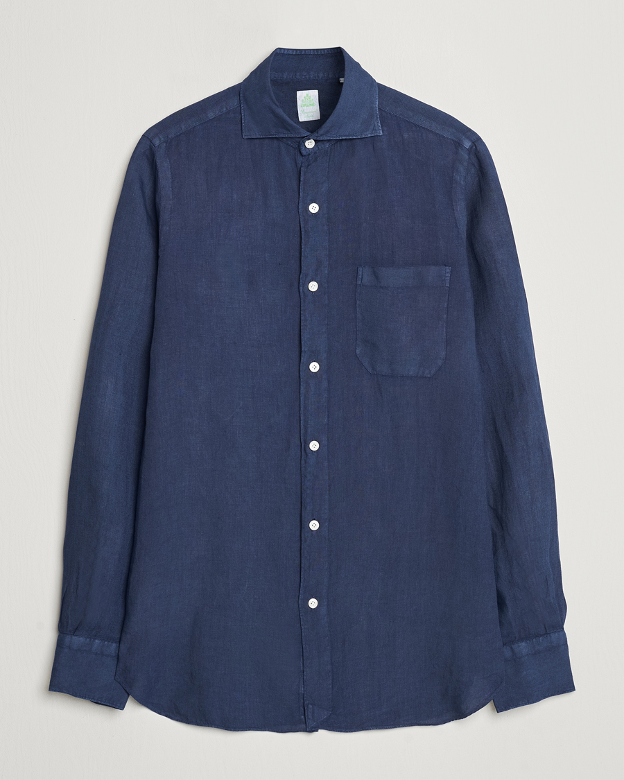 Men | Shirts | Finamore Napoli | Gaeta Linen Pocket Shirt Navy