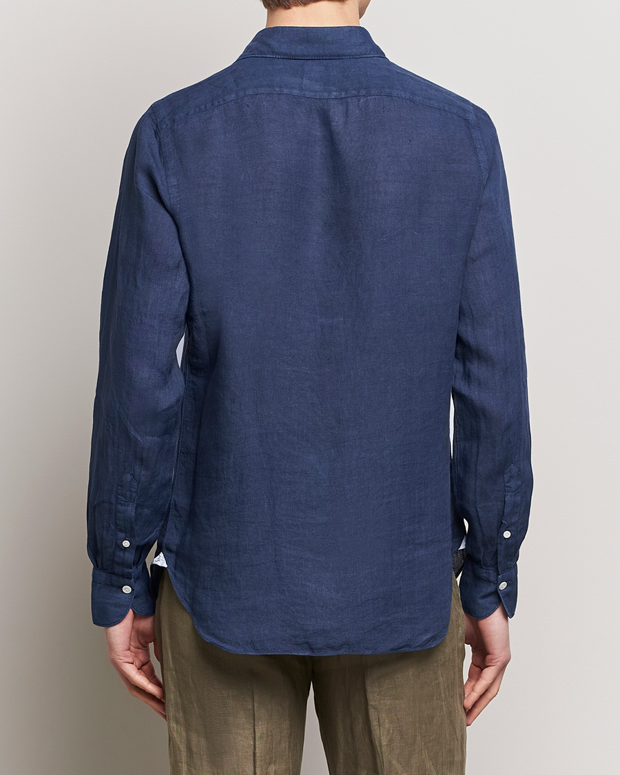 Finamore Napoli Gaeta Linen Pocket Shirt Navy at CareOfCarl.com
