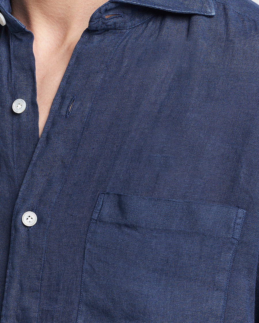 Men | Shirts | Finamore Napoli | Gaeta Linen Pocket Shirt Navy