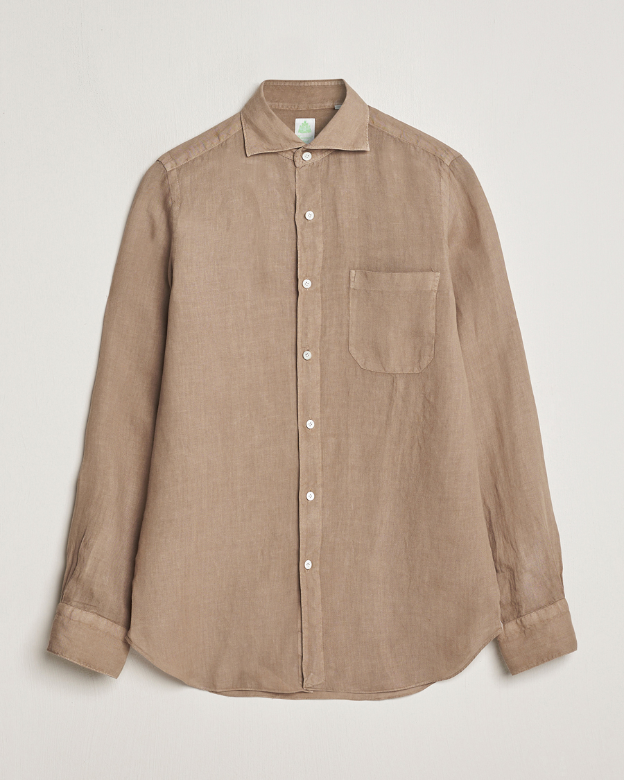 Finamore Napoli Gaeta Linen Pocket Shirt Taupe at CareOfCarl.com