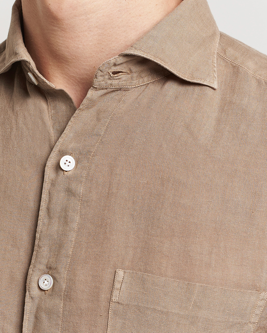 【美品】Finamore Napoli リネンシャツ ベージュ カッタウェイ　S Finamore Napoli Gaeta Linen Pocket Shirt Taupe at CareOfCarl.com